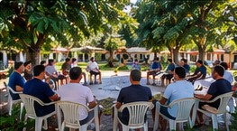 Grupo de apoio reunido ao ar livre ilustrativo
